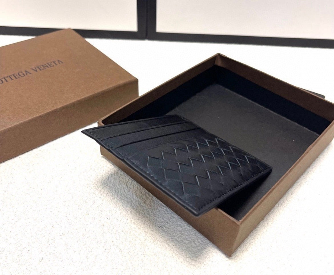 Bottega Veneta Black Intrecciato Leather Card Holder