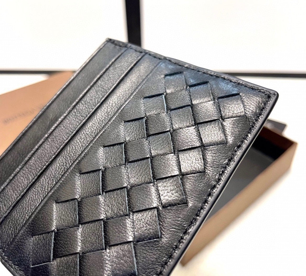 Bottega Veneta Black Intrecciato Leather Card Holder