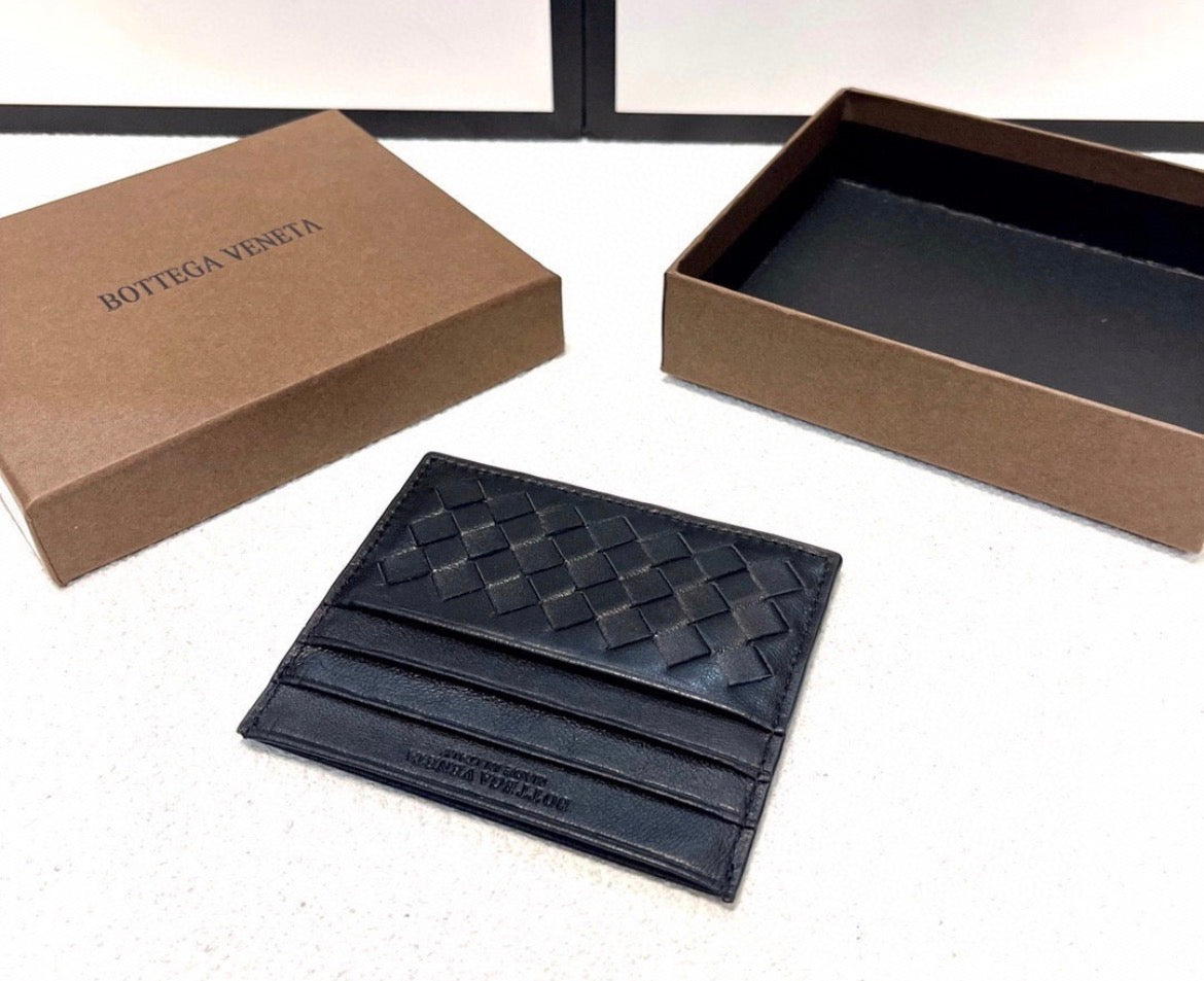 Bottega Veneta Black Intrecciato Leather Card Holder