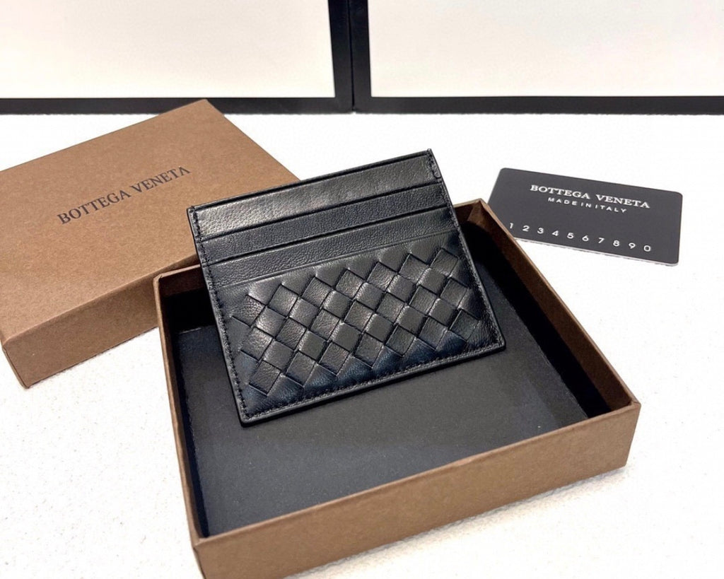 Bottega Veneta Black Intrecciato Leather Card Holder
