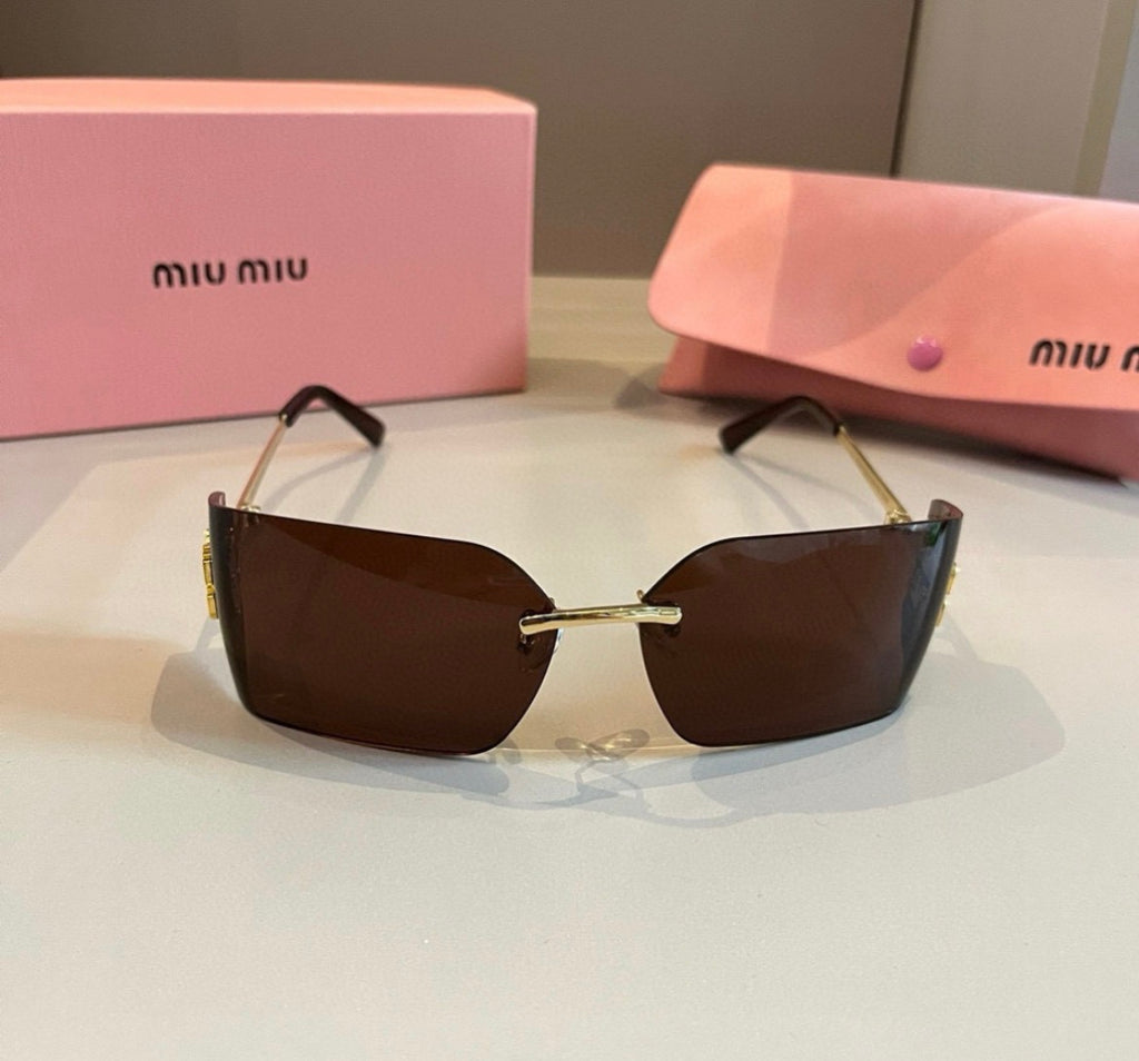 Miu Miu SMUA54 Brown Rimless Oval Sunglasses