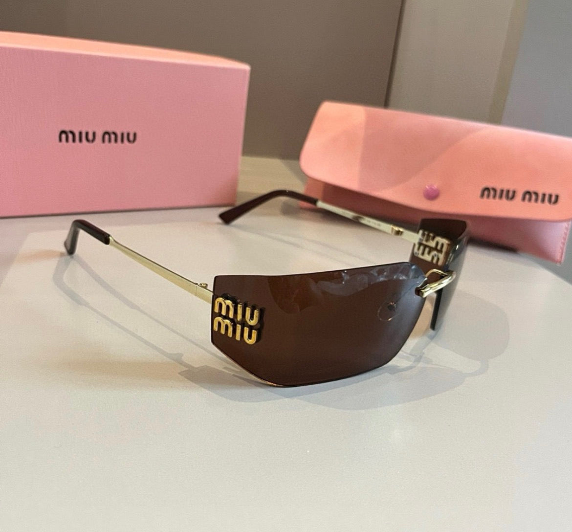 Miu Miu SMUA54 Brown Rimless Oval Sunglasses