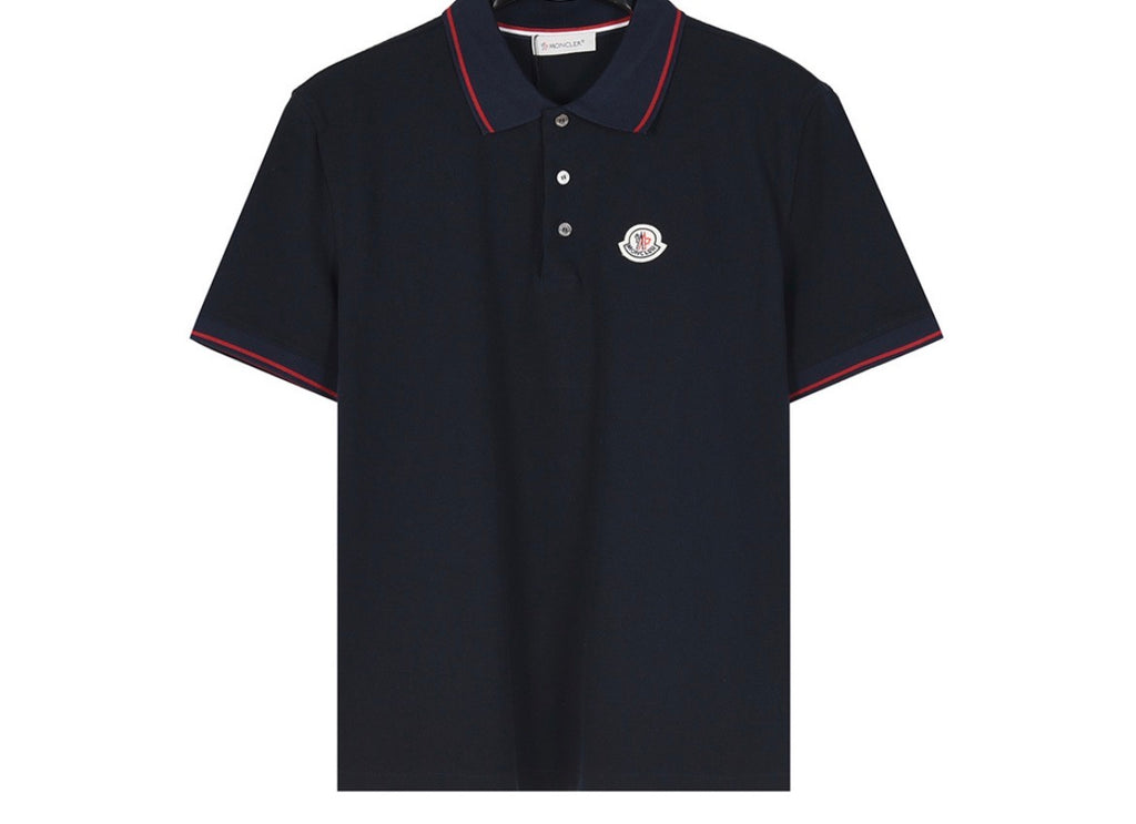 Moncler Logo Patch Cotton Piqué Polo Shirt – Navy & White