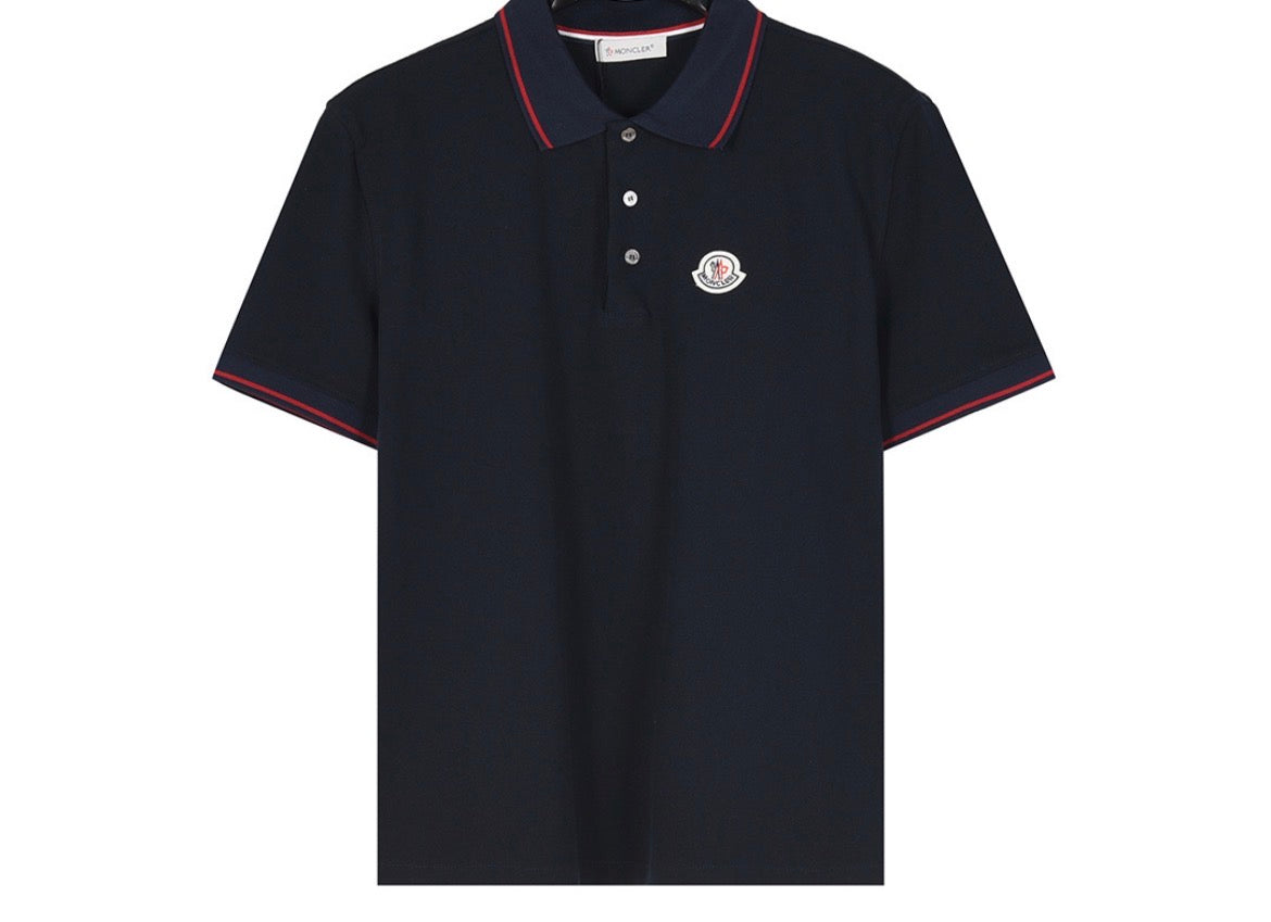 Moncler Logo Patch Cotton Piqué Polo Shirt – Navy & White