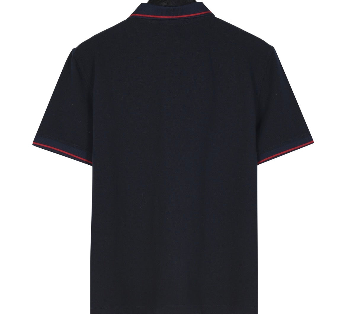 Moncler Logo Patch Cotton Piqué Polo Shirt – Navy & White