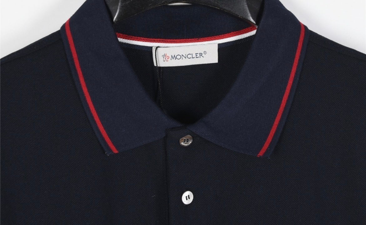 Moncler Logo Patch Cotton Piqué Polo Shirt – Navy & White
