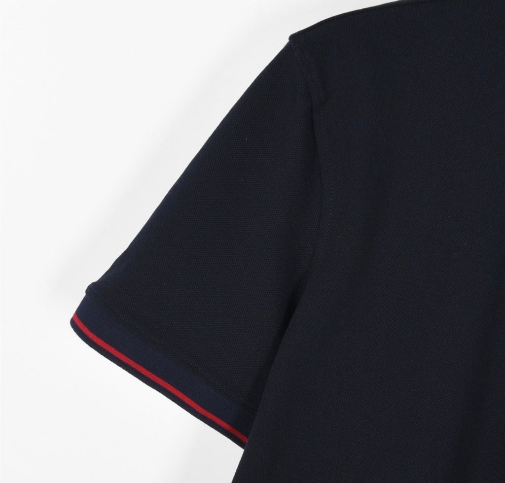 Moncler Logo Patch Cotton Piqué Polo Shirt – Navy & White