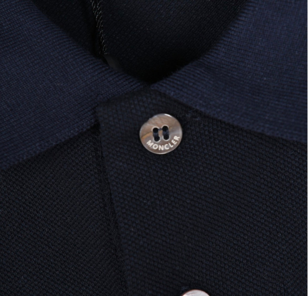 Moncler Logo Patch Cotton Piqué Polo Shirt – Navy & White