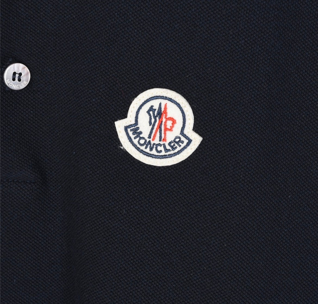 Moncler Logo Patch Cotton Piqué Polo Shirt – Navy & White