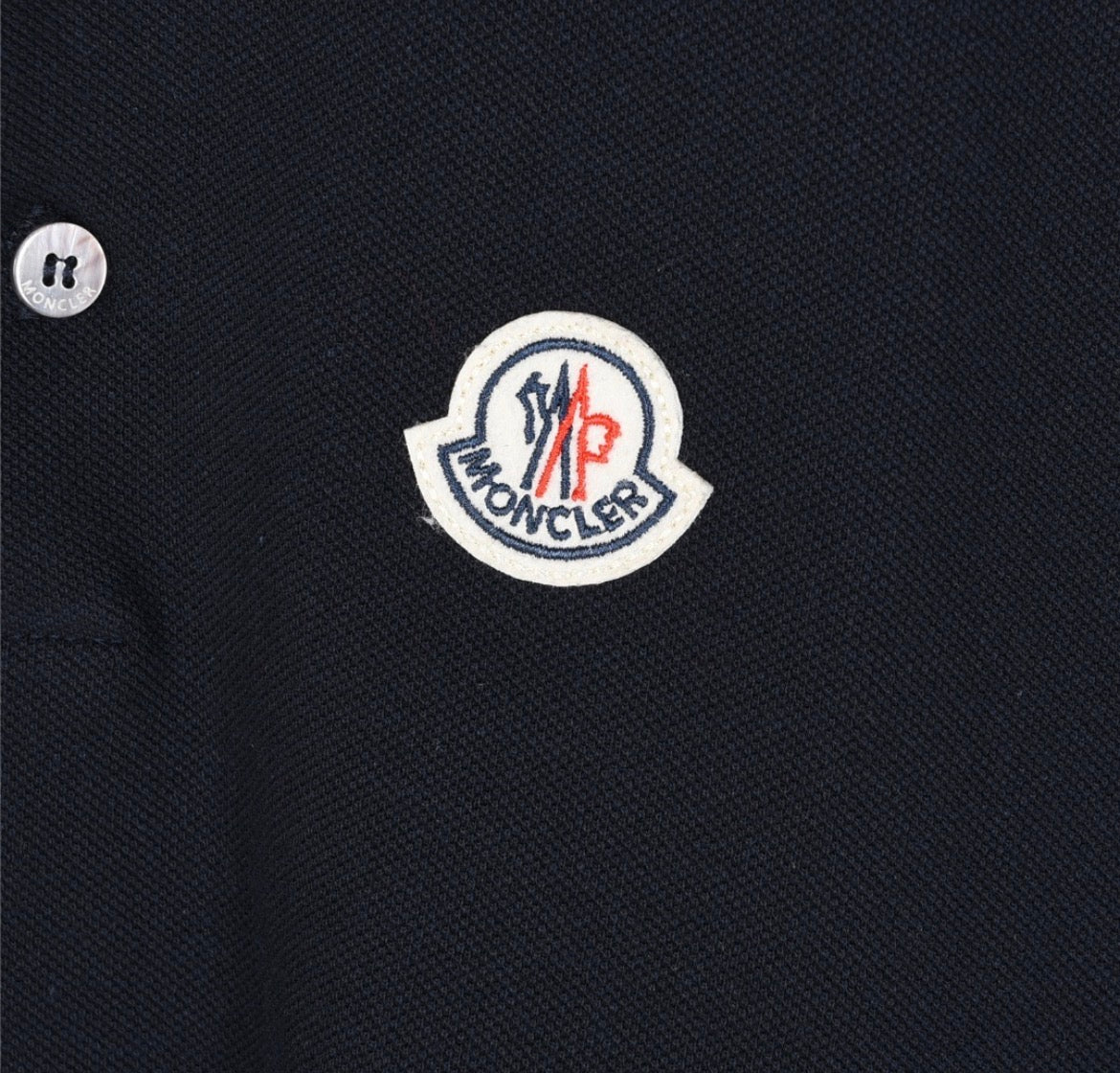 Moncler Logo Patch Cotton Piqué Polo Shirt – Navy & White