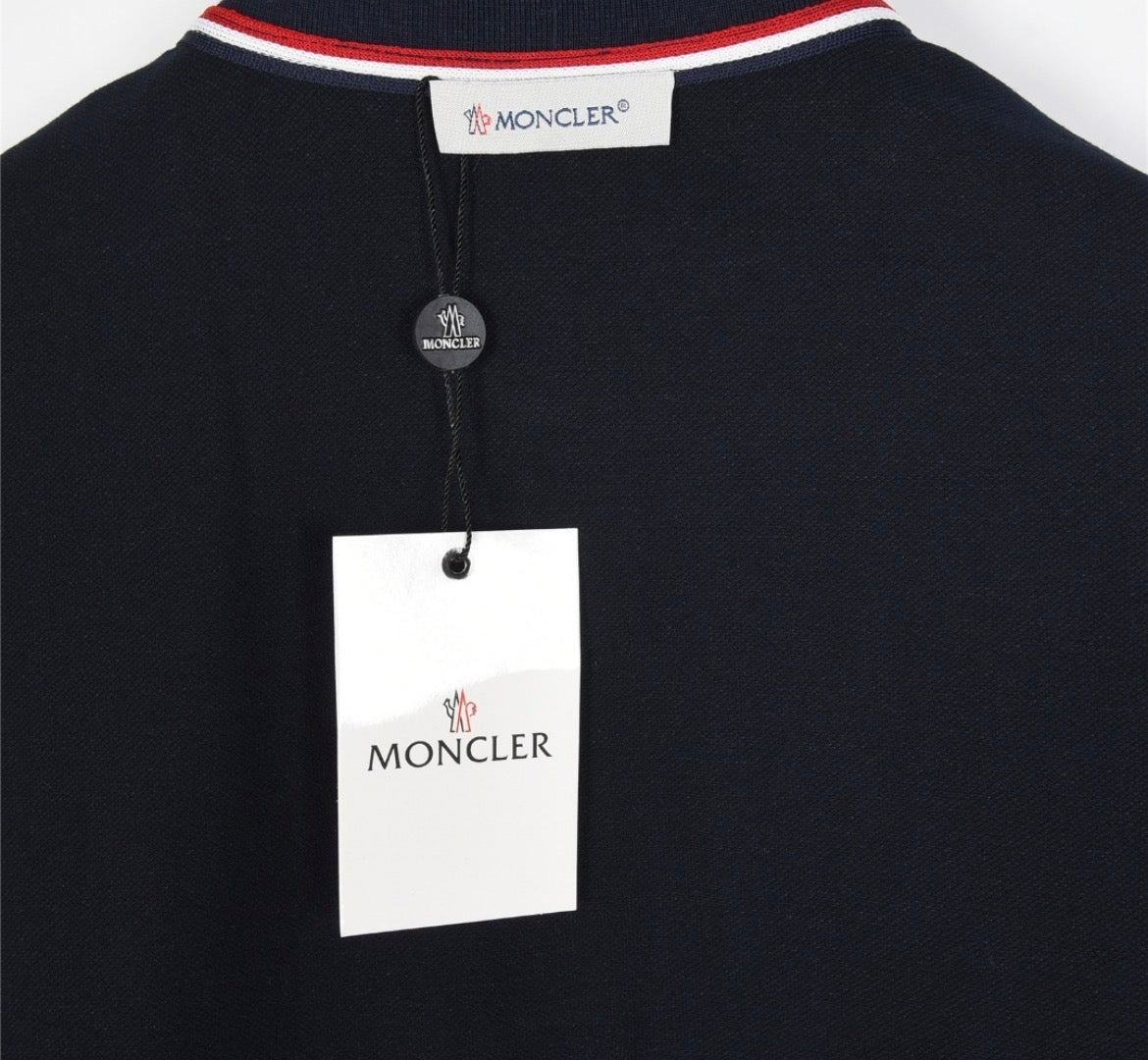 Moncler Logo Patch Cotton Piqué Polo Shirt – Navy & White